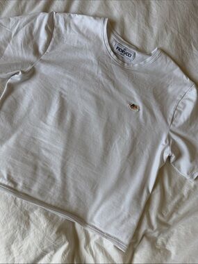 Fiorucci White Short Sleeve Crewneck T-Shirt with Small Embroidered Angel Logo
